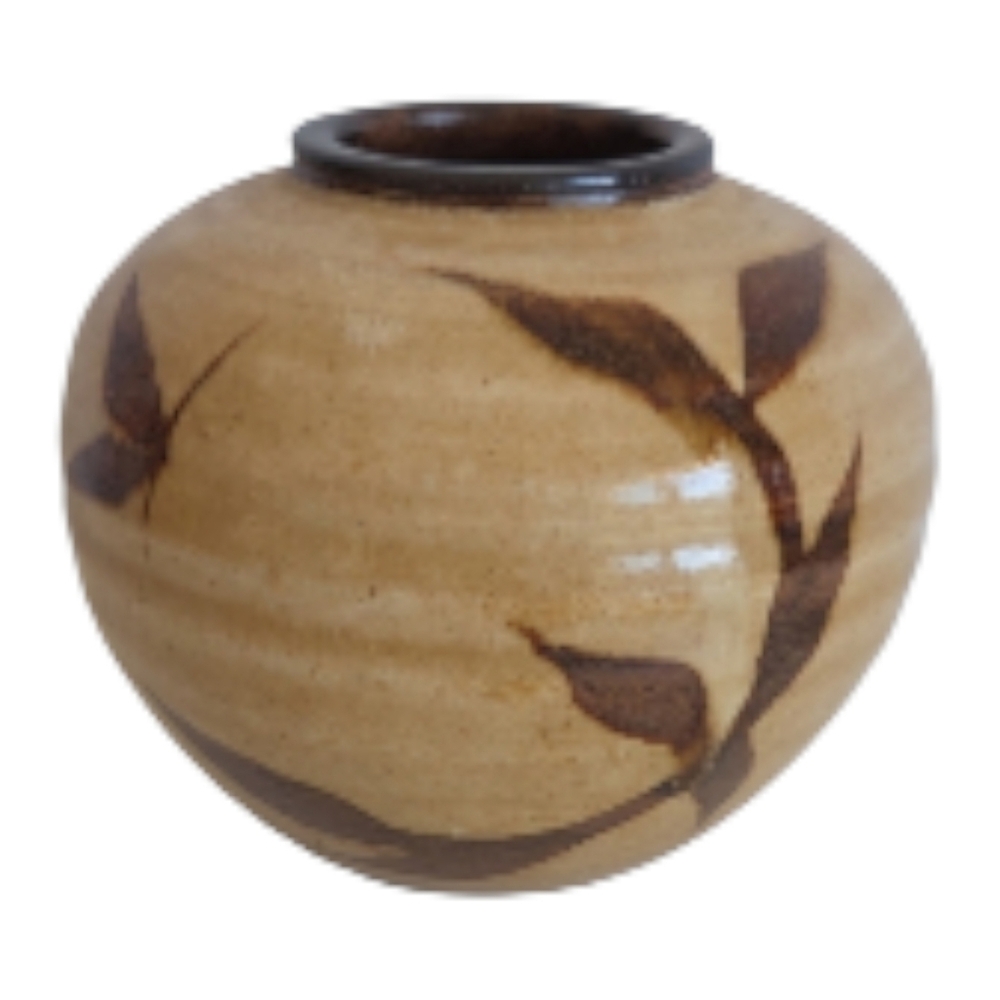 Handcrafted Tan and Brown Ceramic Vase